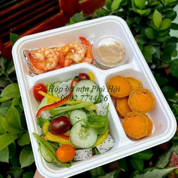 Hộp bã mía 3 ngăn nắp PET